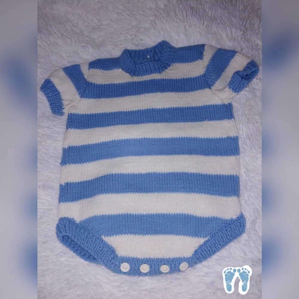 Knitted Baby Boy Blue White Stripe Romper Spring